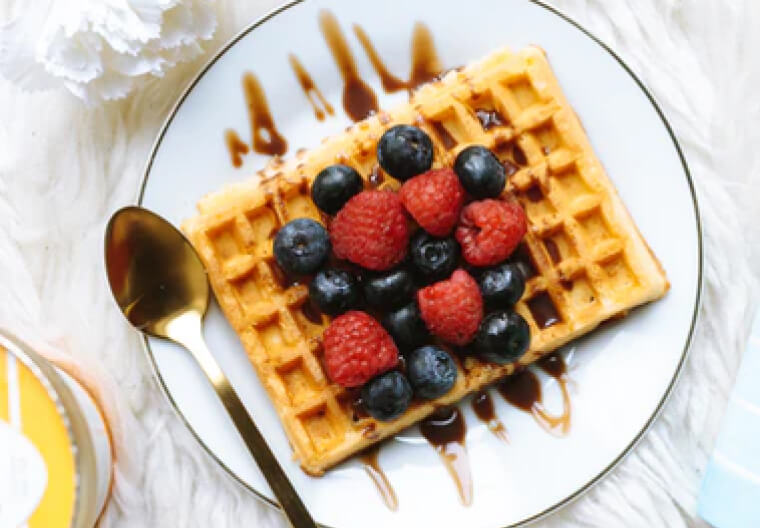Belgian Waffles with Triple Berry Sauce
